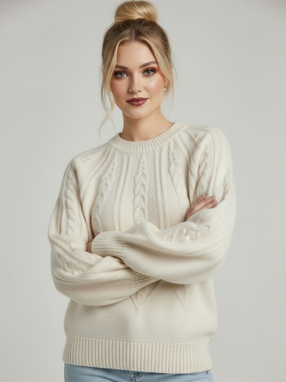 Philosophy Cream Cable-Knit Balloon Sleeve Sweater - Size XS